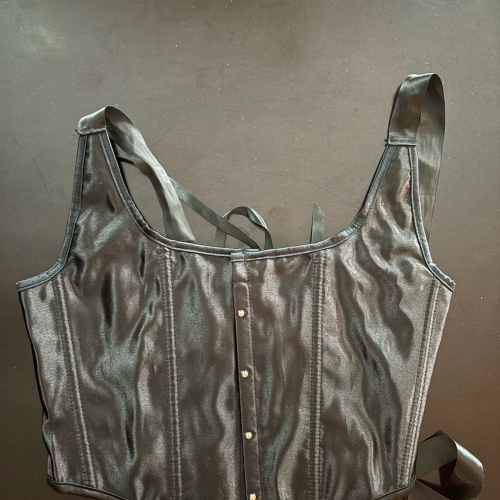 Sleek Black Satin Corset Top